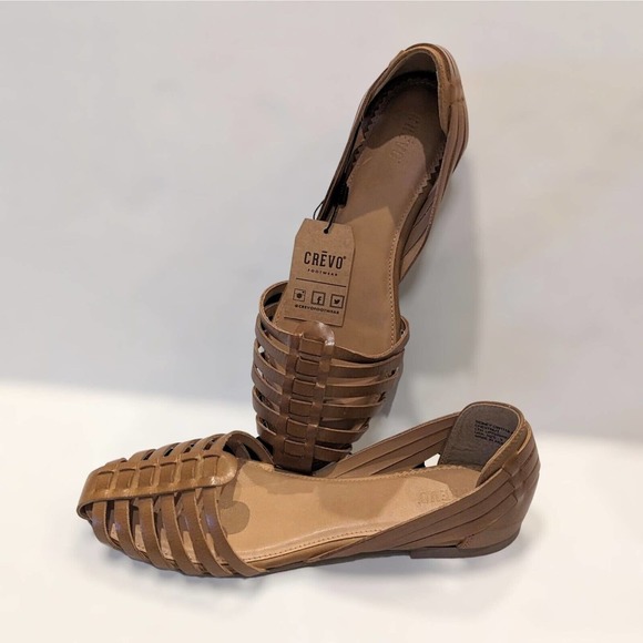 Crevo Sidney Sandals Women's 9 Huarache Flats Leather Chestnut Brown Narrow New - Picture 2 of 6